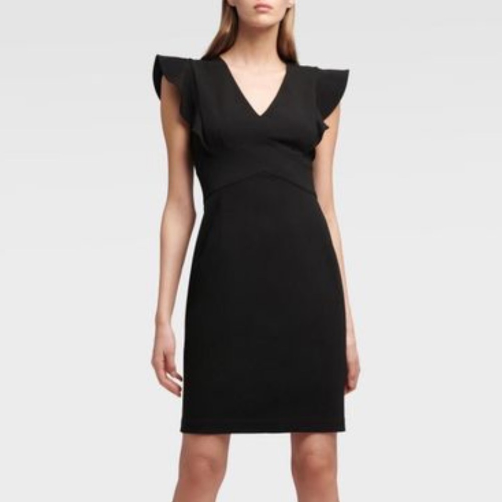 DKNY Synthetic Sheath Dress with Ruffle Sleeve‎ in Black Size 2